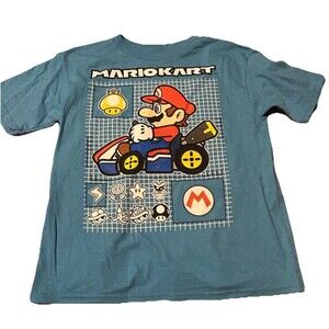 Mario Kart Nintendo Kids T-Shirt Size 4 Blue Graphic Tee Mario Power Ups NWOT